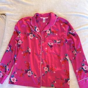 Victoria Secret Long Sleeve pajama shirt pink roses button down